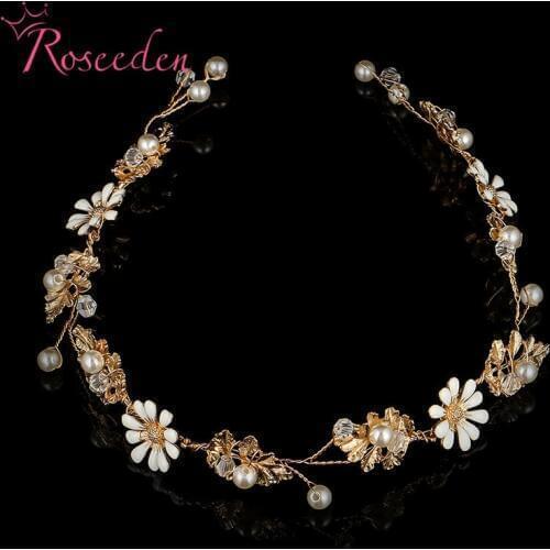 Gold Girls Sweet Flower Garlands Wedding Headband Hair vine Headpieces Bridal Party Hair Accessories Women Fashion JewelryRE3338
