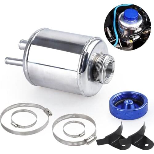 Power Steering tank Fluid Reservoir Oil Fuel Catch Can Surge Tank Universal Silvery Aluminum Alloy Racing With Clamps Kit