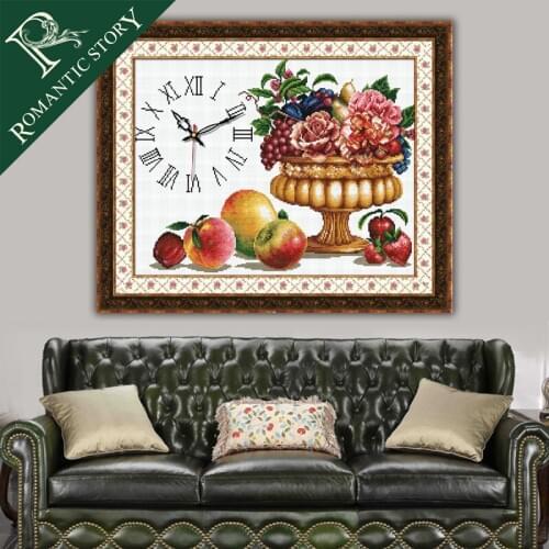 Romantic Story Clock FruitBasket Home family decoration Needlework DIY 11CT Printing Cross Stitch Sets For Embroidery Kits 0021