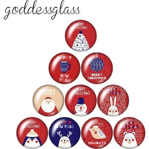 ChristmasSnowman Santa Claus Elk Gift 10pcs mixed 12mm/18mm/20mm/25mm Round photo glass cabochon demo flat back Making findings