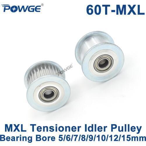 POWGE 60 Teeth MXL synchronous Pulley Idler Tensioner Wheel Bore 5/6/7/8/9/10/12/15mm with Bearing Passive pulley 60teeth 60T