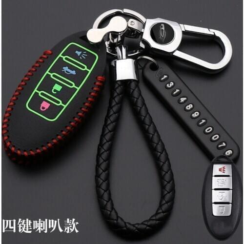 Luminous Leather Key Case for Nissan Altima Maxima Sentra Teana 2007-2012 Smart Remote 4 Buttons Fob Skin Cover Holder
