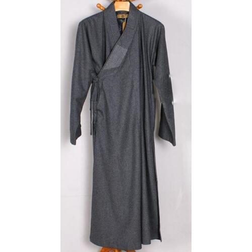 Unisex warm wool Autumn&Winter buddhist meditation robe zen monk suits martial arts uniforms lay gown gray