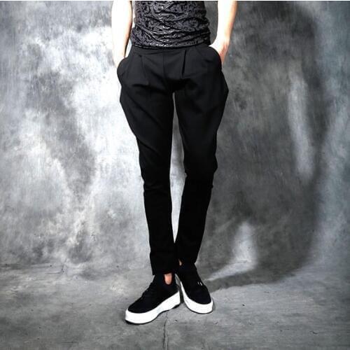 Spring summer personality fashion slim harem pants mens trousers pantalones hombre cargo feet pants for men pantalon homme black