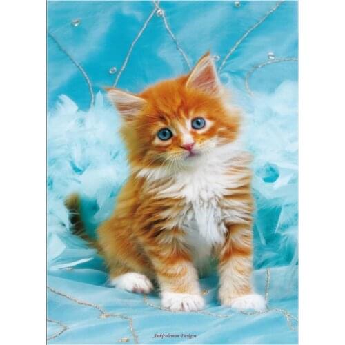 Counted Cross Stitch Kits Needlework Embroidery - Crafts 14 ct Aida DMC Color DIY Arts Handmade Home Decor - Fluffy Kitten