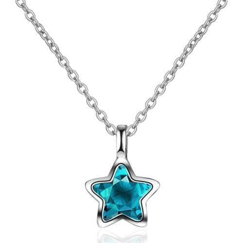 100% 925 sterling silver fashion blue crystal star ladies' chains necklaces women jewelry short chain shipping drop gift no fade