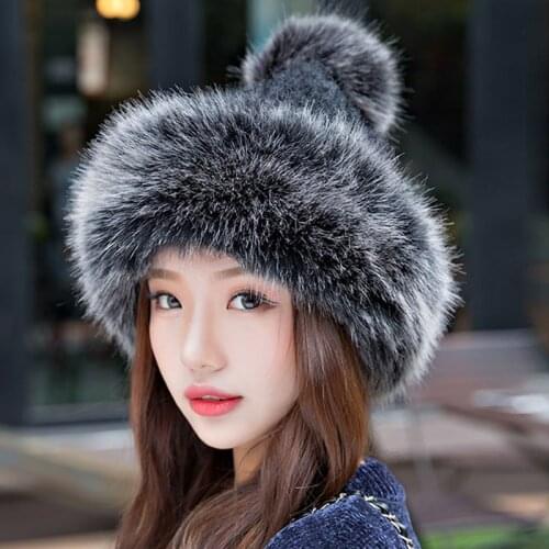 Women Cute Pompom Knitted Hat Female Fashion Winter Thick Warm Skullies Cap Ladies Outdoor Keep Warm Knit Russian Cossack Hat