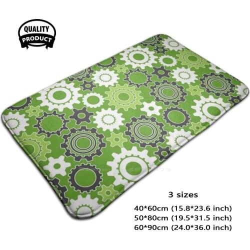 Sprockets 3D Soft Non-Slip Mat Rug Carpet Foot Pad Sprockets Cogs Steampunk Pattern Green Lime Mechanical