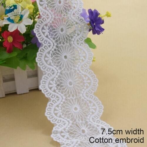 10yards 7.5cm wide Cotton embroid lace sewing ribbon guipure trim wedding lace DIY Garment Accessories african doll lace#3957