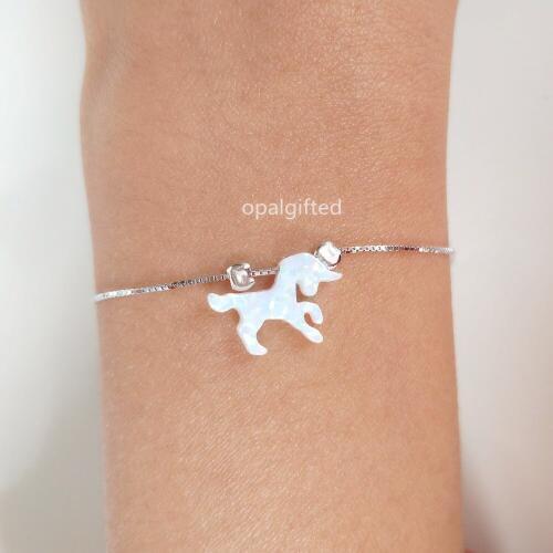 2020 Fashion 10.2*15.1mm unicorn Free Shipping 925 Sterling Silver synthetic opal blue/white unicorn bracelet for lovely women