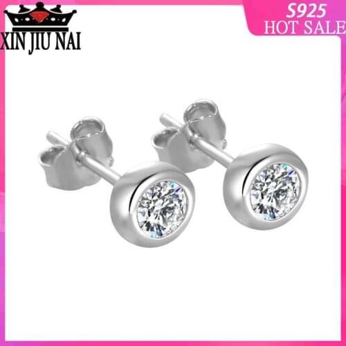 925 sterling silver earrings for men and women simple and cold wind round personality Korean new wave niche