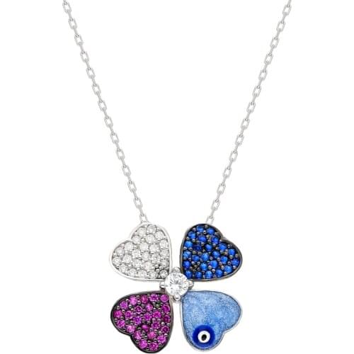 925 Sterling Silver Wildflower Clover Necklace Woman Gift Birthday Mixed Color Pendant Stylish Chain Evil Eye Beaded Autumn 2020