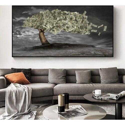 Abstract Rich Tree with Money Canvas Painting Wall Art Landscape Posters and Prints Modern Paintings for Living Room Decoration