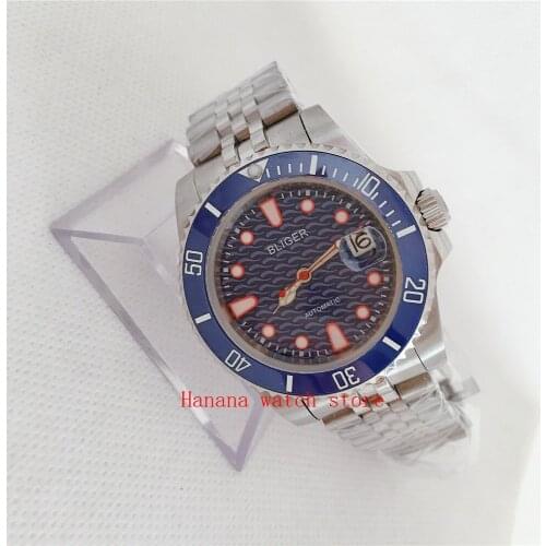 Bliger 40mm mens sterile watch silver case sapphire glass ceramic bezel luminous mens top luxury waterproof watch gift