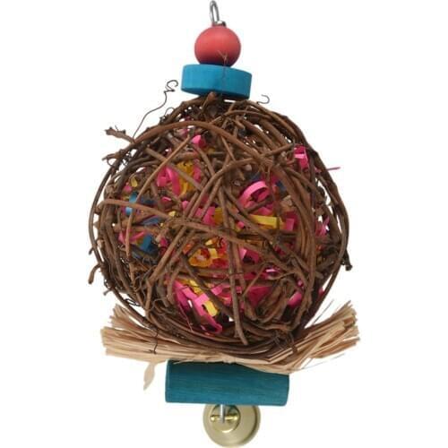 Large Bird Chewing Toys for Parrots Natural Rattan Ball Cage Toy Preening Toy for Bird Parrot African Greys Budgie Cockatiel Par