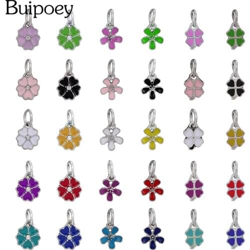 Buipoey Purple Green Red Blue Daisy Flower Charms Fit Bracelets & Necklace Diy Lucky Small Dangle Pendant Necklace Accessories