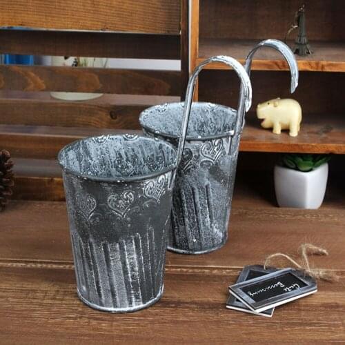 1pc Flower Pot Retro Art Garden Hanging Balcony Plant Home Decor Metal Iron Potted Planter Durable For Garden Balcony With Hook
