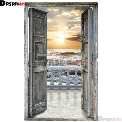 Dpsprue Full 5D DIY Square/Round Drill Diamond Painting "Door Sea Scenery" Diamond Embroidery Cross Stitch 3D Decor Gift DF09
