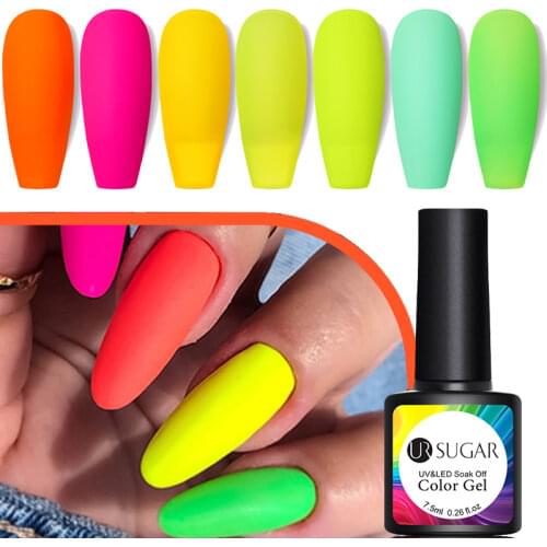 UR SUGAR Fluorescent Gel Nail Polish Neon Yellow Green Blue Color Gel Soak Off UV Nail Gel Varnish For Nail Art Base Top Coat