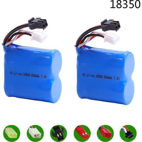 2PCS 7.4V 600mAh Li-ion battery SM/JST/T Plug for H100 H102 18350 S1 S2 S3 S4 S5 High Speed RC boat toy battery parts
