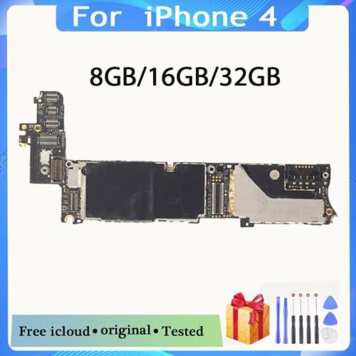 Free iCloud for iphone 4 Original unlocked Motherboard 8GB 16GB 32GB for iphone 4 4g Logic Mainboard with IOS System plate