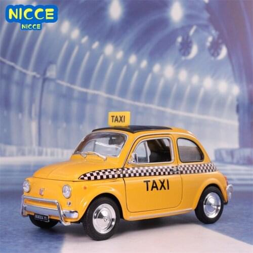 Welly 1:24 Nuova Fiat 500 taxi simulation alloy car model crafts decoration collection toy tools gift