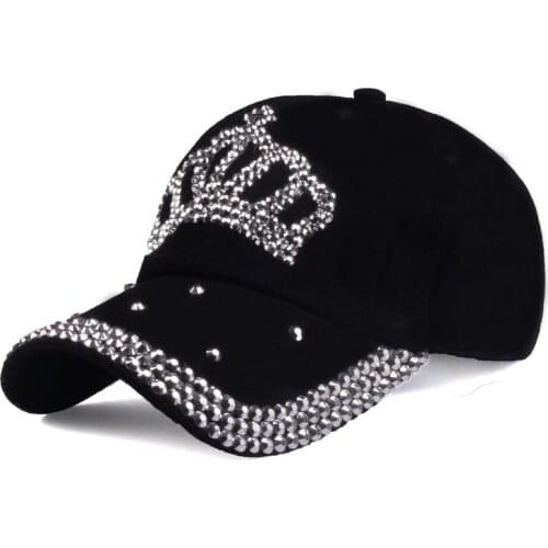 Fashion Womens Baseball Cap Cotton Luxury Bright Rhinestone Crown Pattern Trendy Decoration Casual Travel Sunscreen Sun Hat