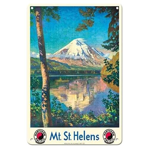 Mt. St. Helens - Spirit Lake, Washington Cascade Mountain - Railroad by Gustav Wilhelm Krollmann c.1920s Metal Tin Sign