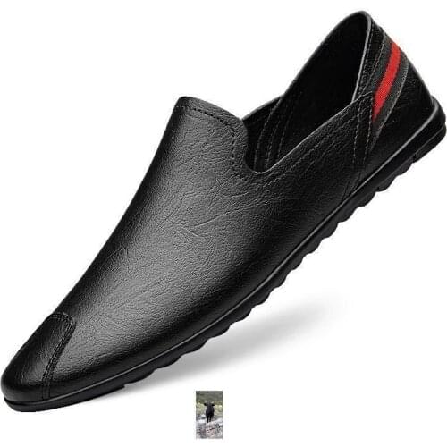 Autumn and Spring Mens Casual Shoes Soft Leather Fashion Mens Loafers Solid Slip on Male Casual Flat Shoes