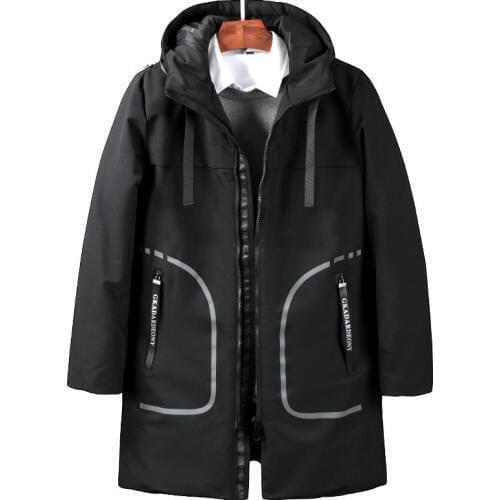 Mens winter jackets and coats male black loose long coat streetwear work clothes anorak korean zipper hooded parka jacket