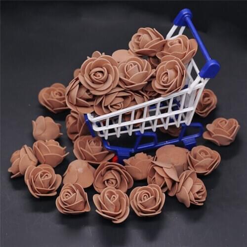 50pcs 100pcs 200pcs Cheap Mini Coffee PE Foam Roses Head Fake Flower Handmade Wedding Decoration