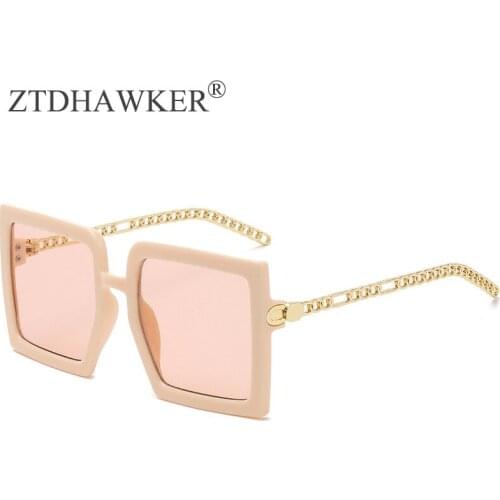 2021 New Fashion Square Large Frame Womens Sunglasses Metal Hollow Chain Temperament Outdoor Sunscreen UV400