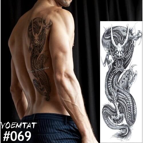New 1 Piece Temporary Tattoo Sticker Dragon Full Flower Tattoo With Arm Body Art Big Large Fake Tattoo Sticker