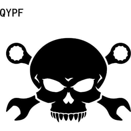 QYPF 16.2*10.9CM Cartoon Wrench Skull Film Classic Car Stickers Vinyl Motorcycle Accessories C16-0225