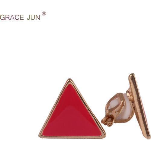 2018 New Geometric Triangle Enamel Clip on Earrings No Pierced for Women Party Pom Cute Fashion Cushion Cuff Earrings Wholesale