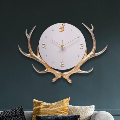 Modern 3D Resin Deer Head Wall Clocks Sticker Home Livingroom Wall Background Accessories Mute Wall Clock Wall Mural Decoration