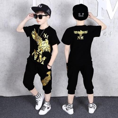 Boys Sport Suit Golden Eagle Animal Print Children Clothing Set 2021 Summer Baby Girls Clothes Short Sleeve T-shirt Pants Teens