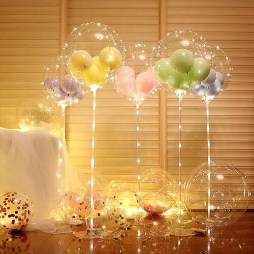 LED Balloons Light String Luminous Transparent Bobo Balloon Stand Kids Favor Toy for Wedding Birthday Party Fastival Decoration