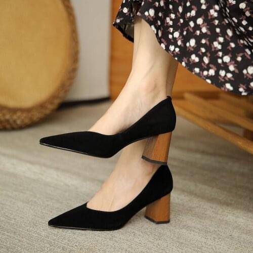 ALLBITEFO Thick Heels Genuine Leather Party Women Shoes Brand High Heels Shoes Autumn/Spring Women Heels Shoes Tacones Mujer