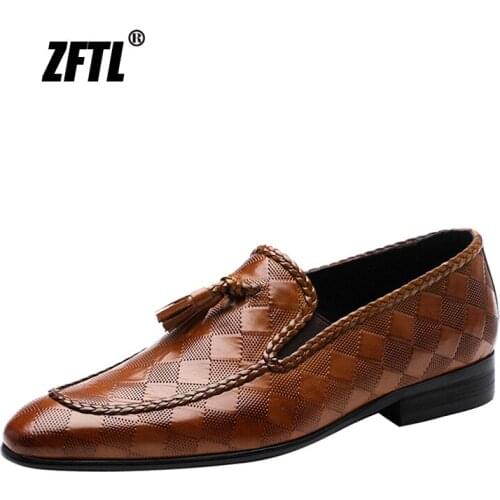 ZFTL Mens Dress shoes Loafers British Business shoes Man Large Size Fringed Genuine Leather shoes Large Size Brand High Quality