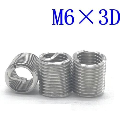 50Pcs M6*3D Stainless Steel Coiled Wire Helical Screw Thread Inserts M6 Screw Bushing self tapping thread repair tool