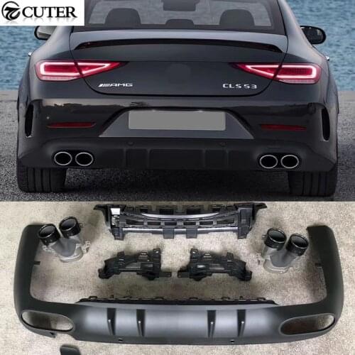W257 CLS300 CLS53 AMG style Stainless steel exhaust pipe PP rear bumper diffuser for Benz CLS300 CLS53 Car body kit 2019