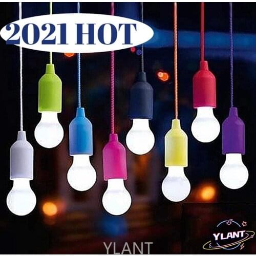SWT Colorful Pull Cord Bulbs Camping Retro LED Night Bulb Battery Power Hanging Lights Portable Hanging Lamp Outdoor Lighting