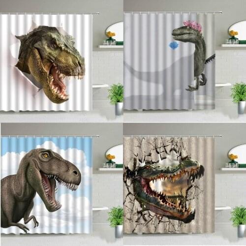 Dinosaur Shower Curtains Cartoon Animal Printed Cute Children Bathroom Decor Waterproof Toilet Partition Cloth Curtain With Hook