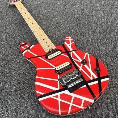 Factory direct sales of high quality 6-string electric guitar, red paint, white color strips veneer, color, maple neck, postage