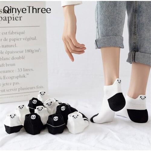 2021 Cute Embroidery Panda Socks Women Harajuku Kawaii White Black Ankle Woman Socks