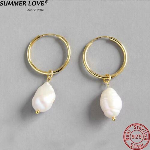 218 New S925 Sterling Silver Pearl Drop Earring Irregularly Shaped Freshwater Pearl Dangle Earring Fine Jewelry For Women Gift