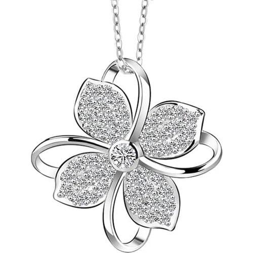 Enes Store Silver Four Leaf Clover Women Necklace