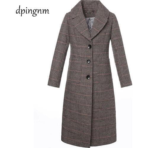 Women winter long coat plaid tartan clothing women trenchcoat 2018 British Style Women Long Trench Coat