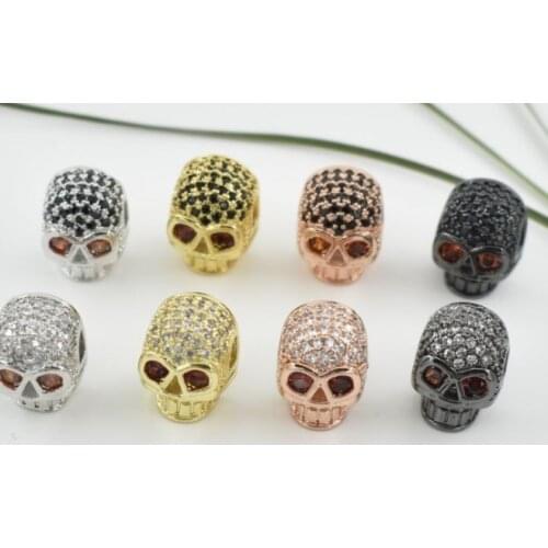10*12mm skull crystal micro pave cz zircon cubic zirconia beads copper silver gold black plated bracelet accessories ygh45